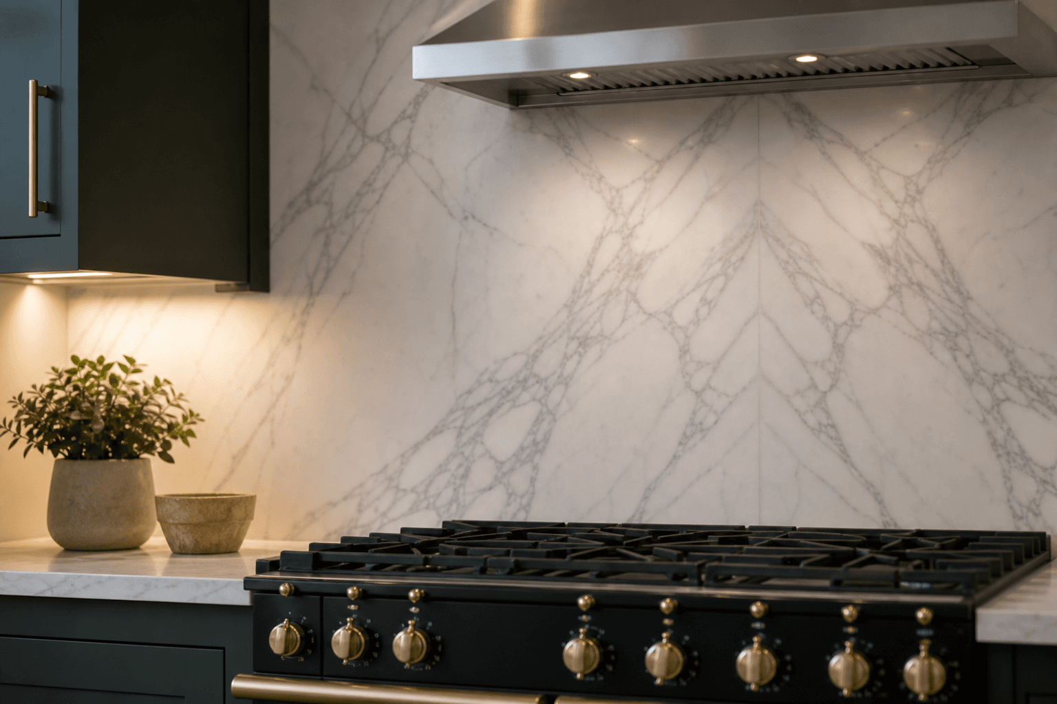 Book-matched Calacatta marble