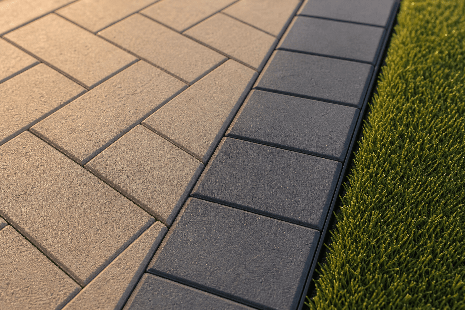 Herringbone pavers + turf edge