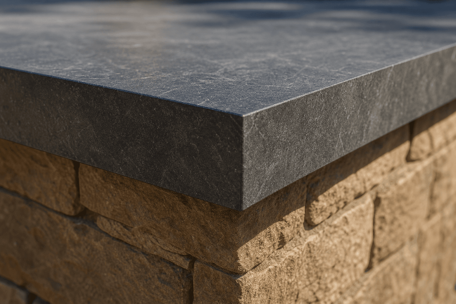Mitered honed soapstone edge