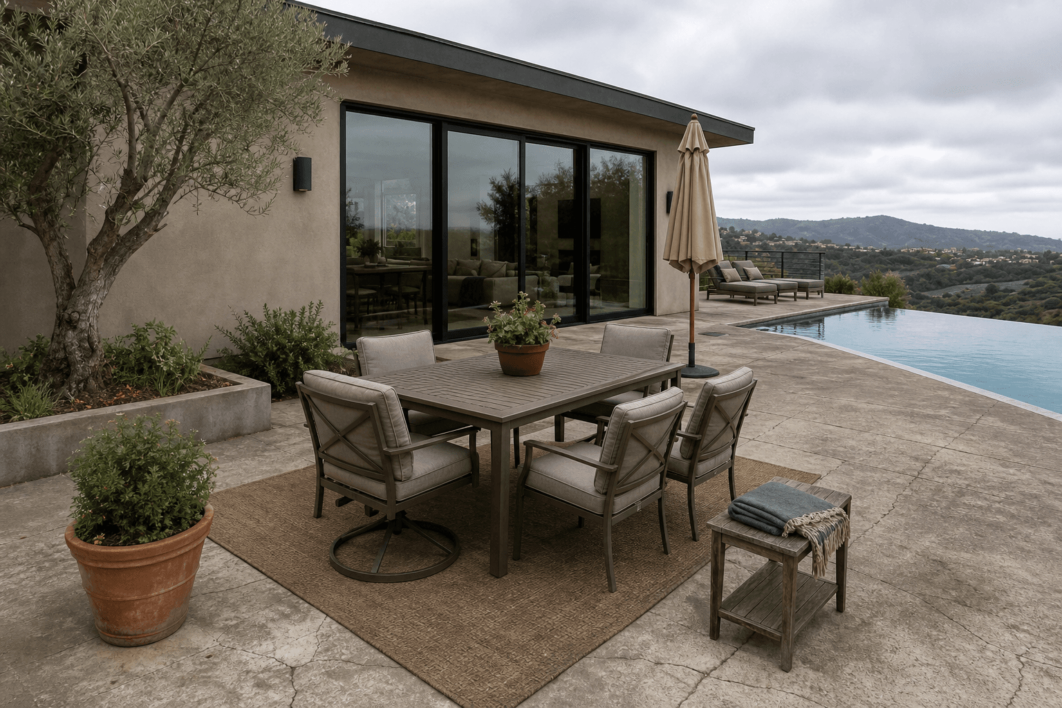 Cracked old concrete patio before decorative remodel