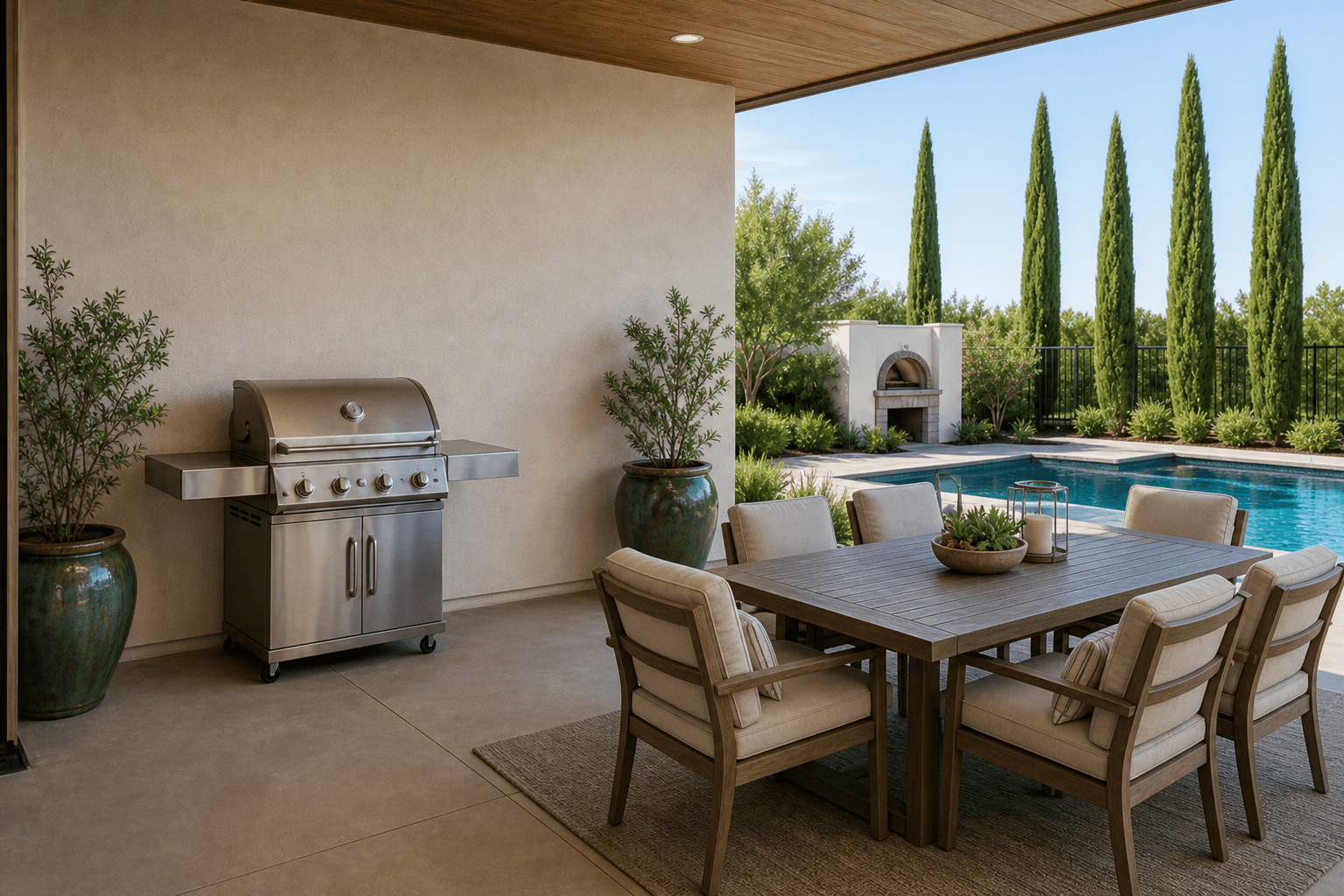Plain Roseville concrete patio with a freestanding propane BBQ before the build